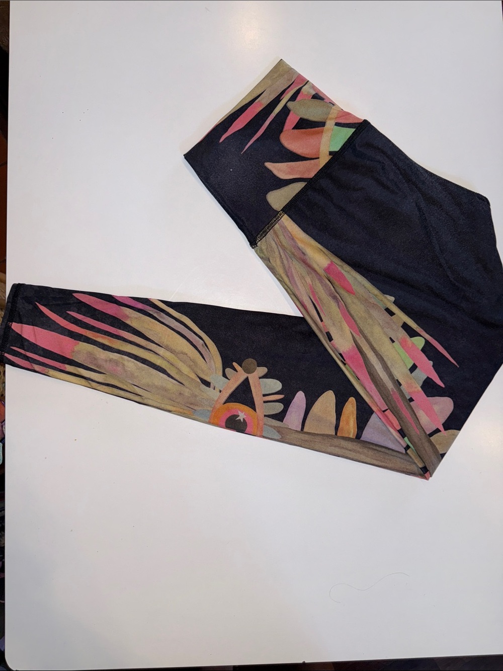 Teeki Women’s Printed Black Leggings with Multicolor Feather Designed